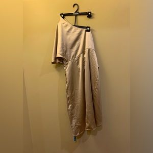 One-Shoulder Ruched Beige Dress (XL) (New w/ Tags)